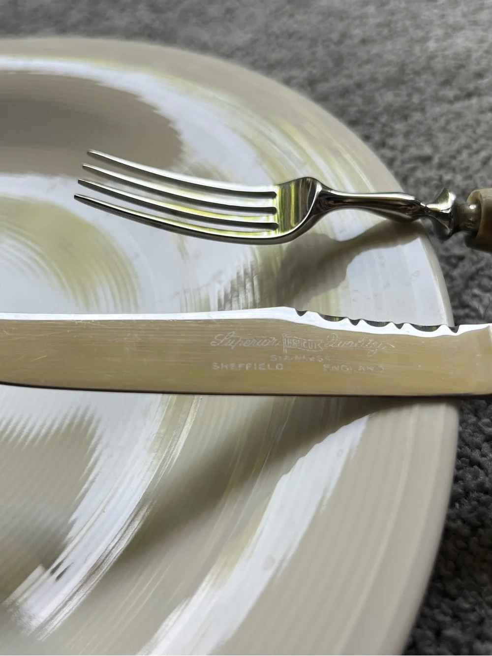 Unused Vintage BRUCUT Sheffield England Stag Handle Steak Knives & Forks⁠